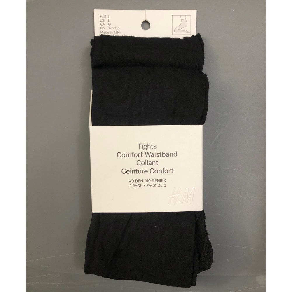 H&M Tights (Black, Size L, 40 Den, 2 Pairs)